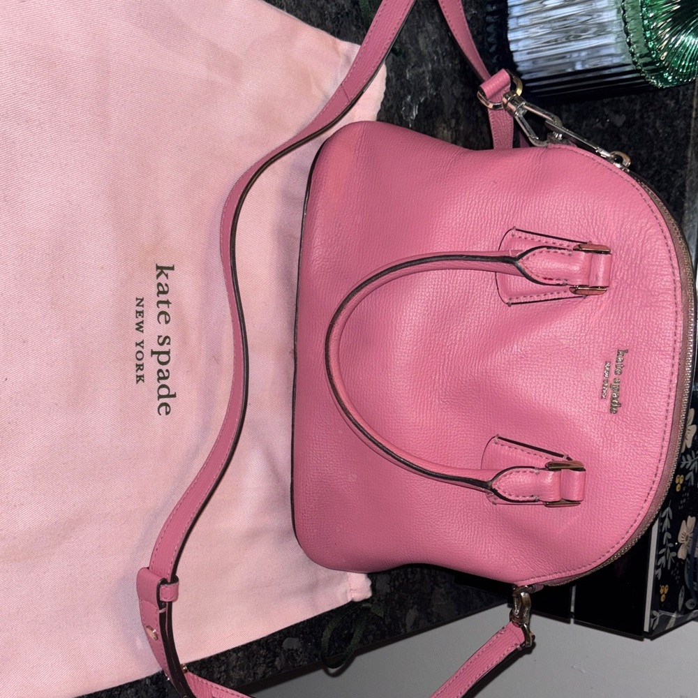 kate spade Pink Pebble Leather Dome Satchel with Crossbody Strap
